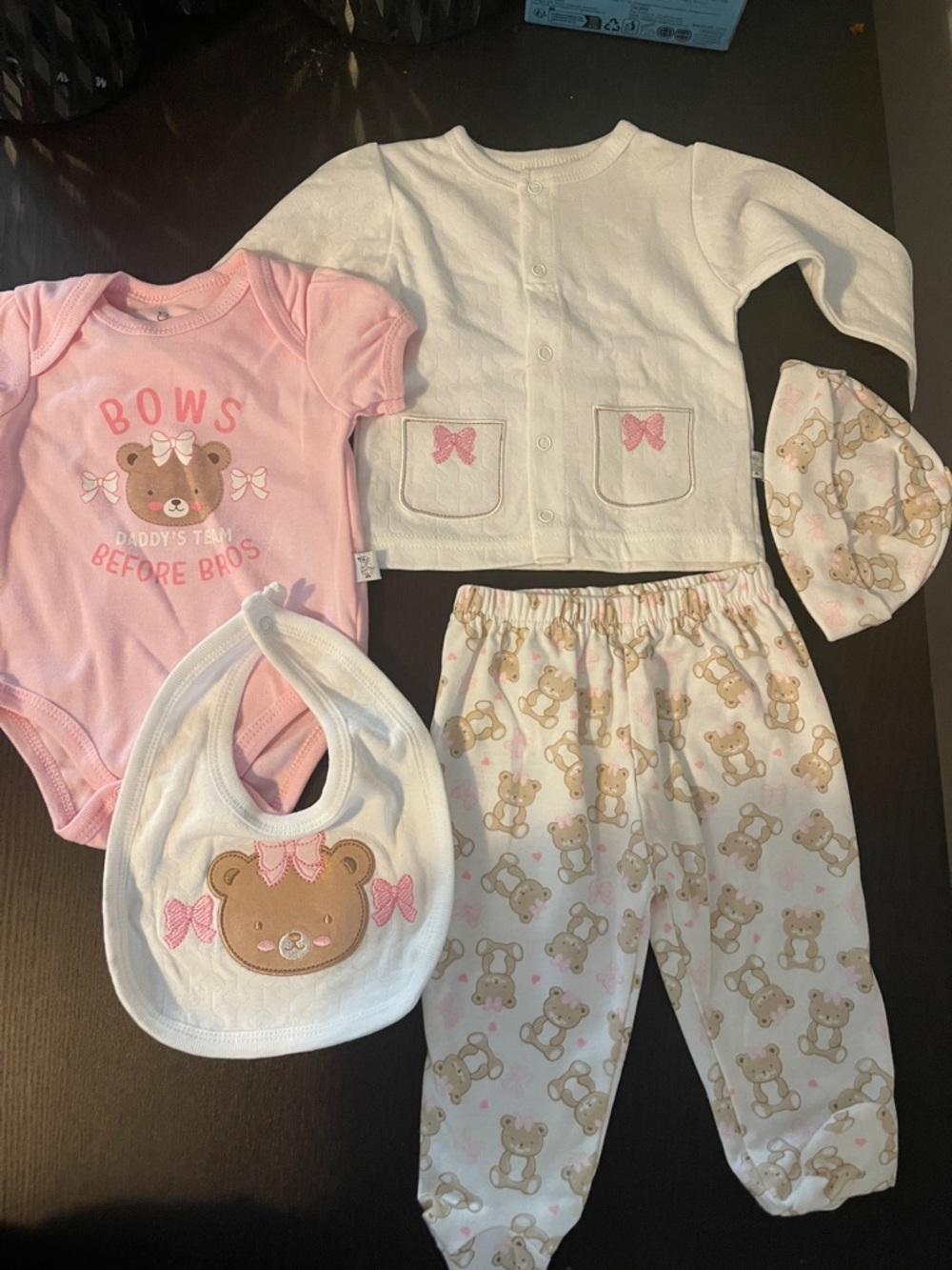 Baby Girls Pink & Cream Bear Matching Set - 5pc